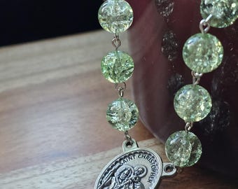 Green Auto Rosary, 10mm Crackle Crystal Beads, Choose Your Centerpiece