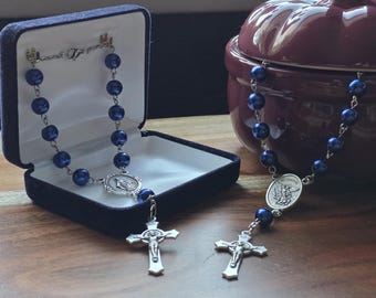 Chapelet automatique en verre tchèque satiné bleu, choisissez votre centre de table