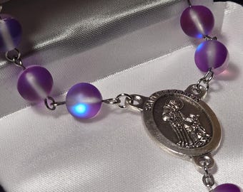 Purple Aurora Auto Rosary, Frosted, Holographic Crystal Moonstone Beads, Choose Your Centerpiece