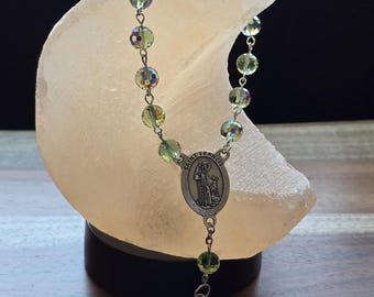 Emerald Green Auto Rosary, AB Faceted Crystal Beads, Choose Your Centerpiece