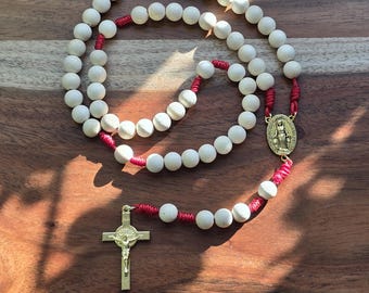 Bamboo, Red, and Gold Miraculous Medal Rosary