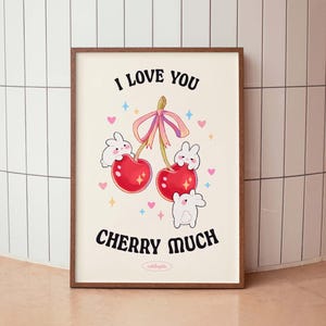 I Love You Cherry Much Printable Wall Art – Cute Bunny Poster, Kawaii Animal Art, Cherry Decor, Digital Download for Nursery or Kids Room