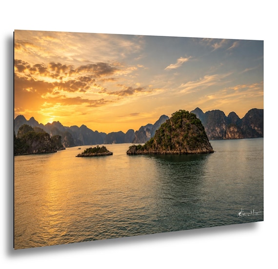 Ha Long Bay Sunrise Fine Art Print – Golden Hour Seascape Coastal Wall Art