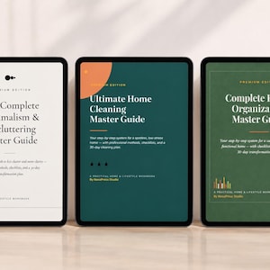 Home Organization, Cleaning & Minimalism Bundle | 3 Premium Guides | Decluttering Workbook Set | Instant Download PDFs