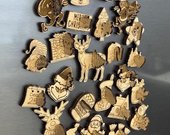 Christmas 3D Fridge Magnet SVG Bundle: Laser Cut Magnetic Clips (Digital Download)