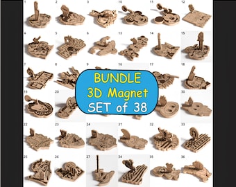 3D Fridge Magnet SVG Bundle - Laser Cut Files - Magnetic Clips (Set of 38)