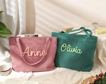 Personalized Embroidered Corduroy Tote,Custom Name Tote Bag,Bridesmaid Gift,Travel Crossbody Bag,Gift for Her,Valentine’s Day Gift