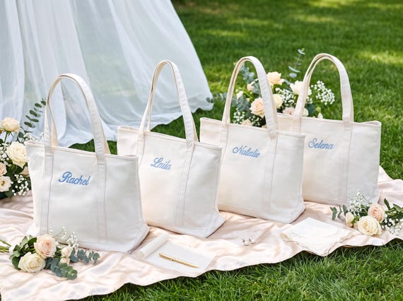 Custom Canvas Tote Bag, Embroidered Name Tote, Bachelorette Favor