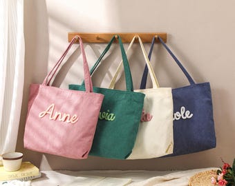 Personalized Embroidered Corduroy Tote,Custom Name Tote Bag,Bridesmaid Gift,Travel Crossbody Bag,Valentine’s Day Gift,Gift for Her