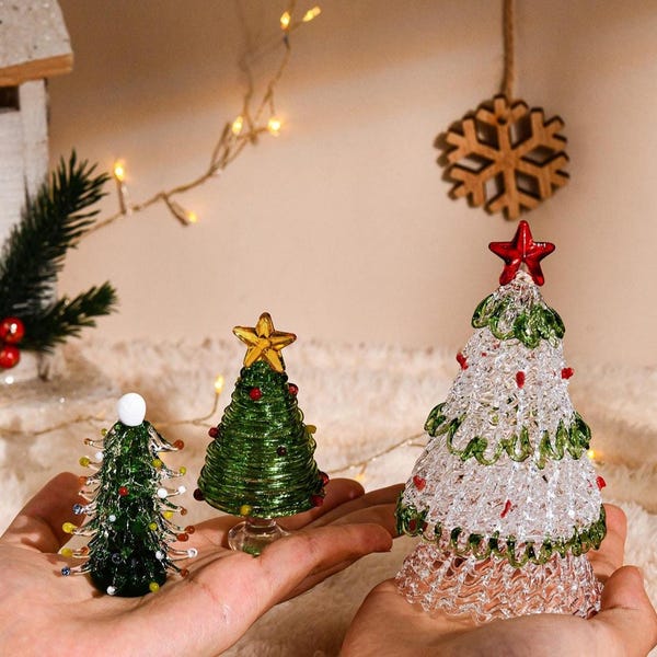 Árvores de Natal artesanais em vitral, Árvore de Natal de vidro, Decoração natalina exclusiva, Enfeites de Natal em vidro, Presente de Natal