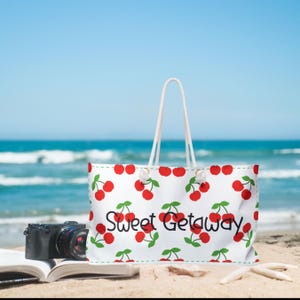 Cherry Pattern Weekender Bag | Travel Tote, Overnight Bag, Summer Getaway, Beach Bag, Gift for Friends