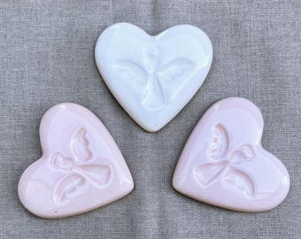 Corazón de ángel de cerámica hecho a mano, guardián de bolsillo