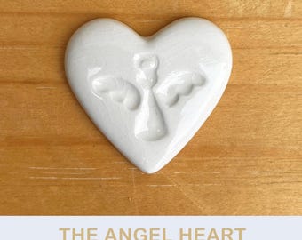 Corazón de ángel de cerámica hecho a mano, ángel guardián de bolsillo