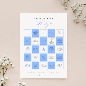 Bachelorette Party Bingo Game | Customizable Bachelorette Party Game | Blue and White Bachelorette Bingo | Instant Canva Download Printable