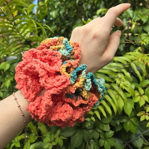 Handmade Coral Cotton Lace Scrunchie Set: Cottagecore Hair Ties