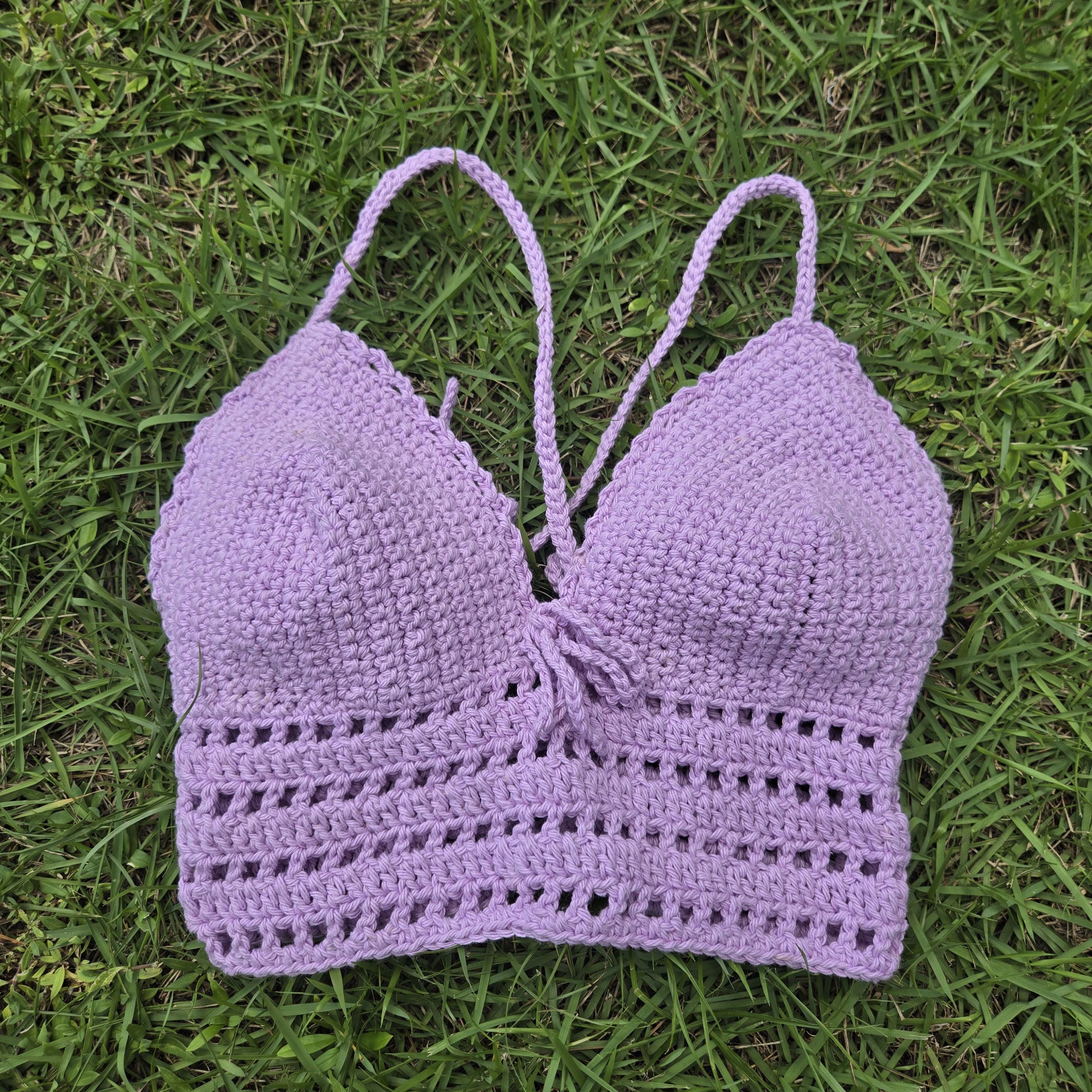 Lilac Crochet Halter Top: Boho Corset Bralette, Summer Festival - Main Image