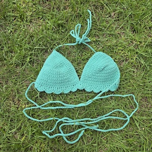 Blue Wrap Bikini Top Top, Boho Summer Festival Top, Corset Back Bralette, Retro Hippie Knit Top, Beach Bikini Top, Ready to Ship