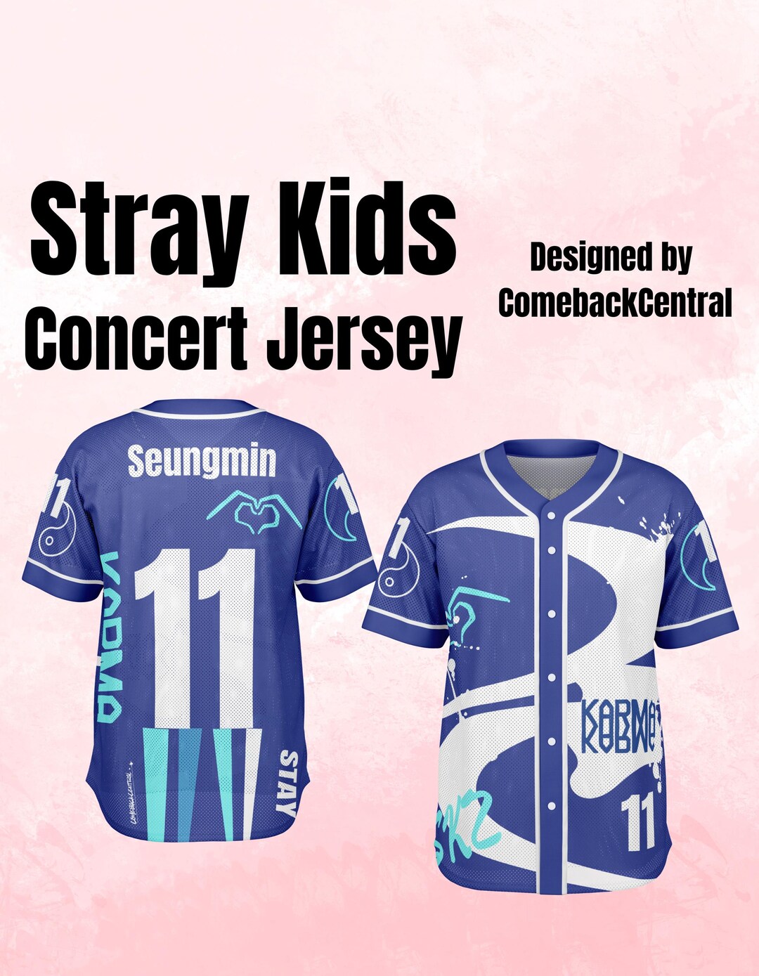Karma Stray Kids Concert Jersey Seungmin 11 Fan Design Blue and