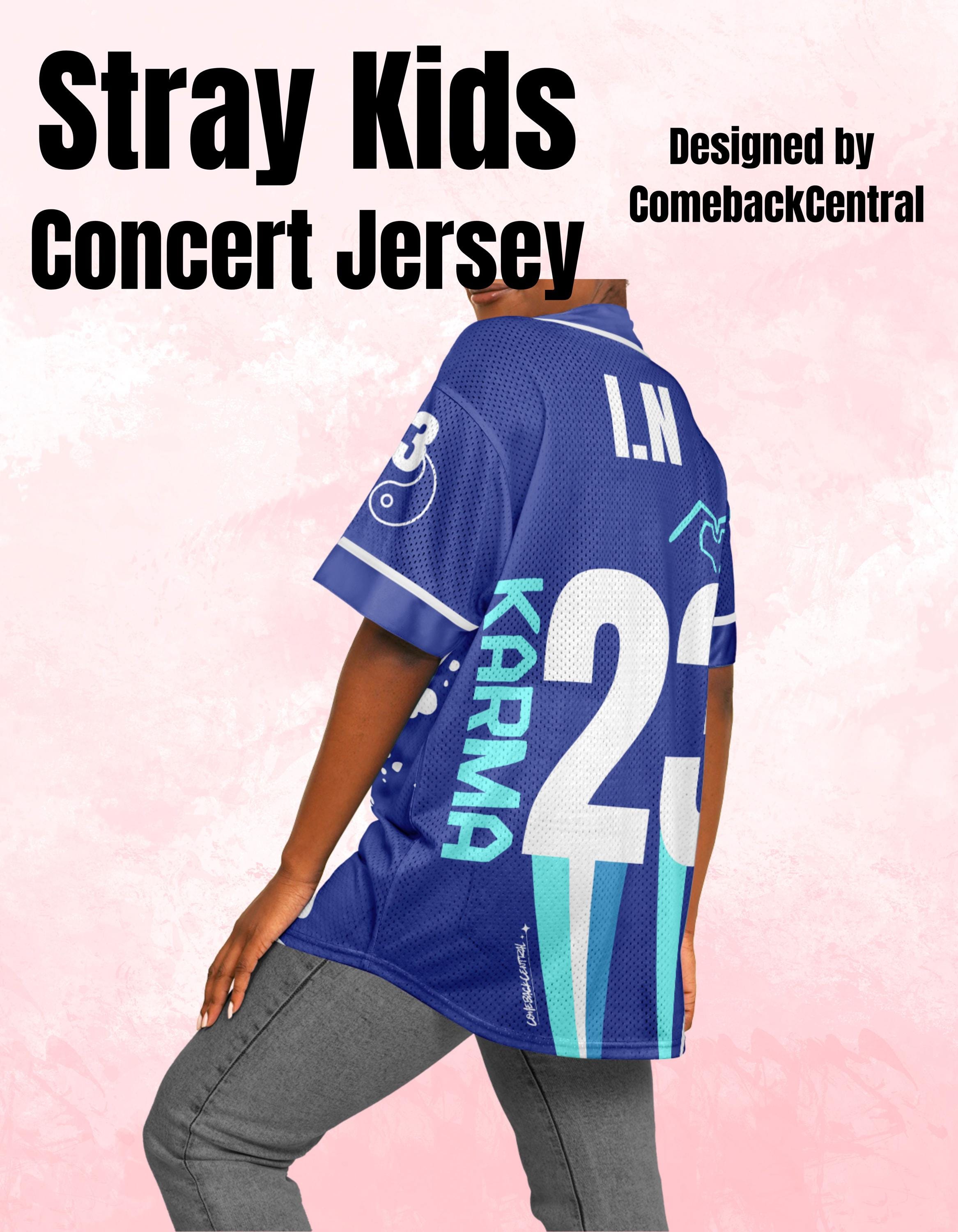 Karma Stray Kids Concert Jersey I.N 23 Fan Design Blue and White