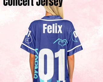 Karma Stray Kids Concert Jersey Felix 01 Fan Design Blue and White