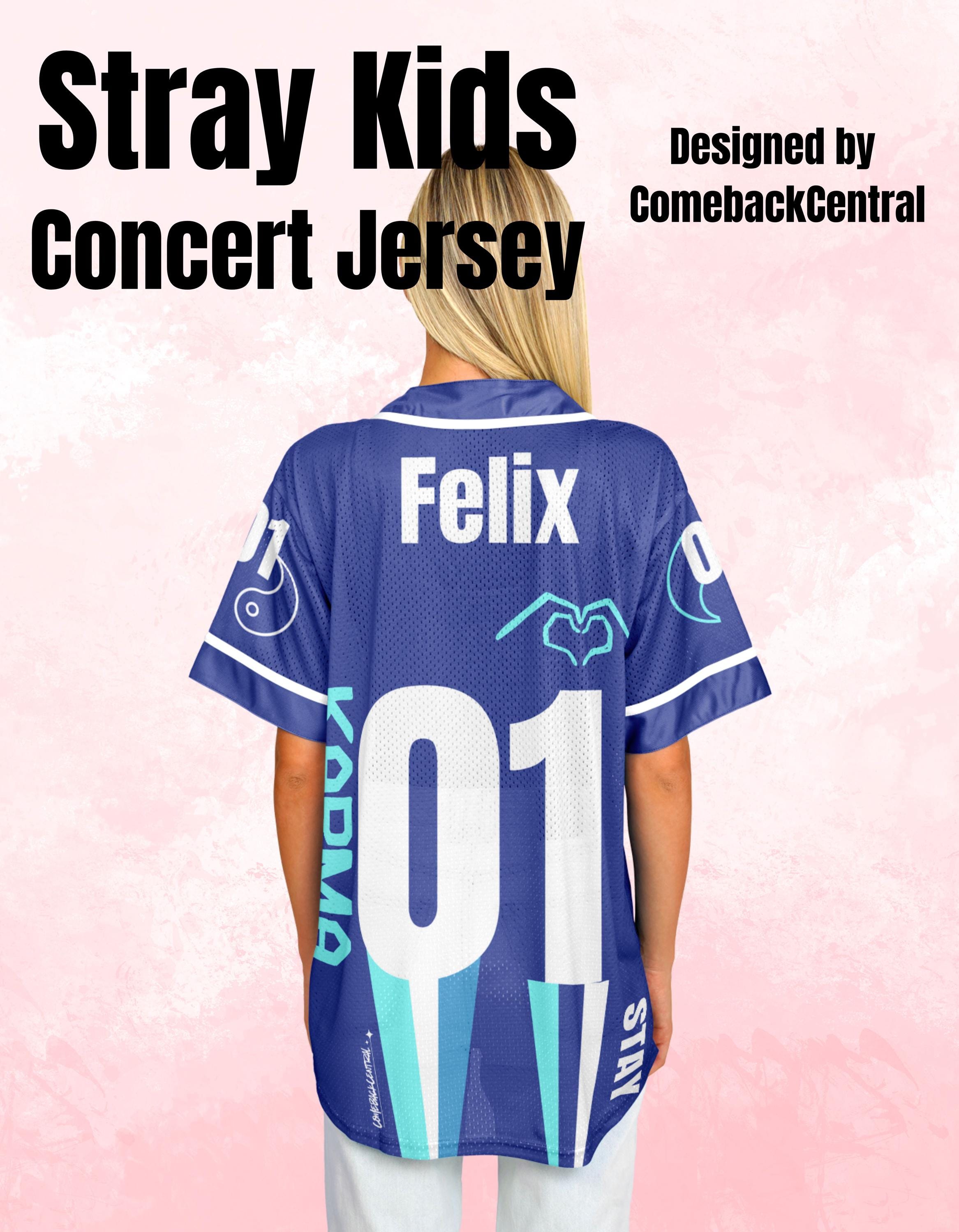 Karma Stray Kids Concert Jersey Felix 01 Fan Design Blue and White