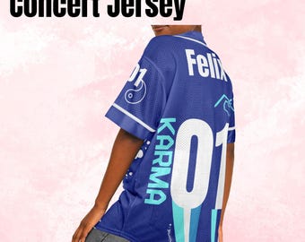 Karma Stray Kids Concert Jersey Felix 01 Fan Design Blue and White