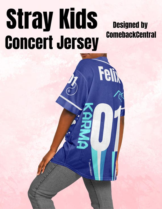 Karma Stray Kids Concert Jersey Felix 01 Fan Design Blue and White