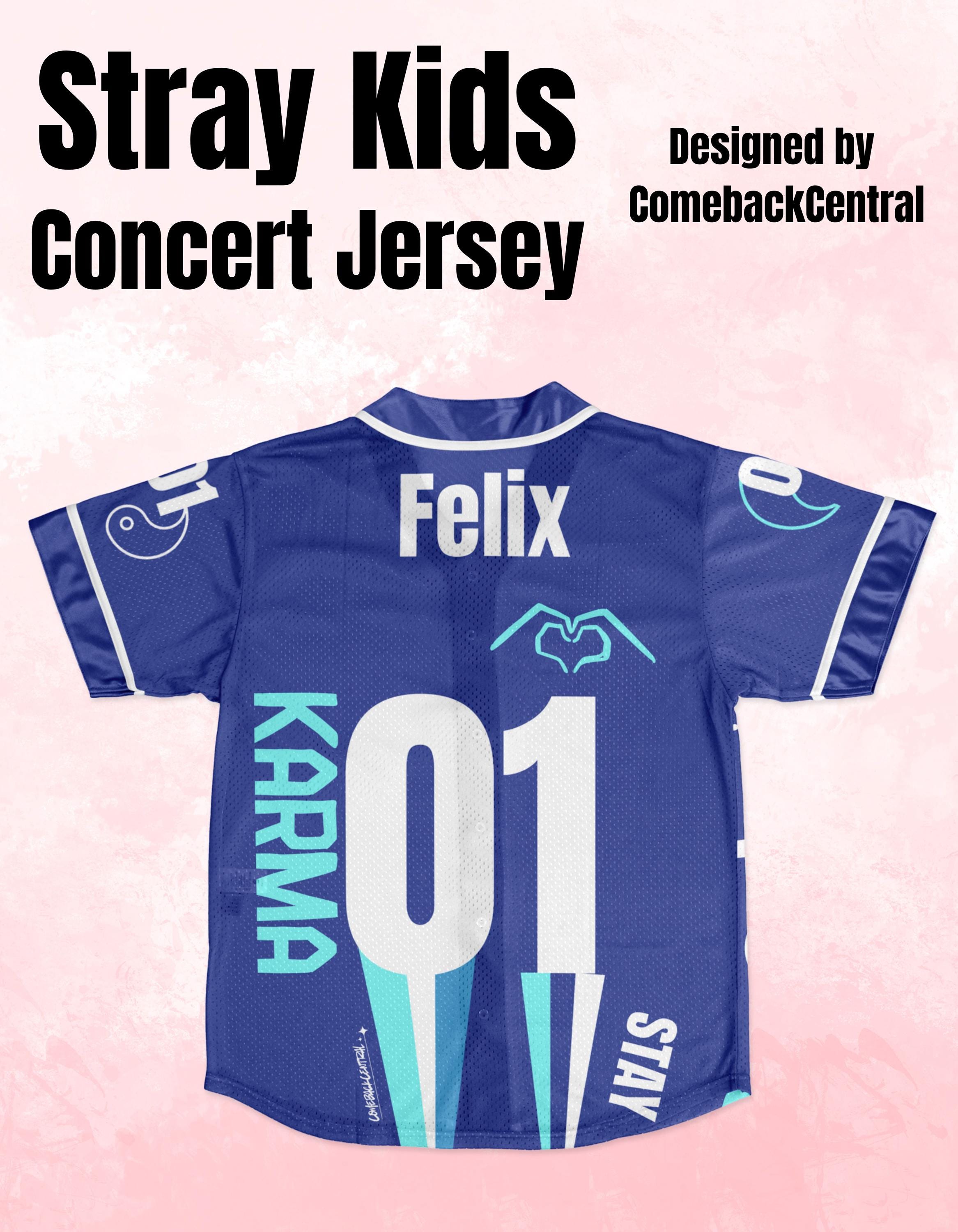 Karma Stray Kids Concert Jersey Felix 01 Fan Design Blue and White