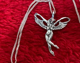 Old Sterling silver Art Nouveau revival butterfly wing dancing fairy pendant necklace with new 18" chain