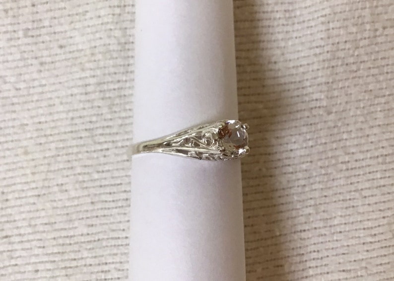White Topaz 12 carat solitaire sterling silver ring engagement wedding size 7 promise antique style setting