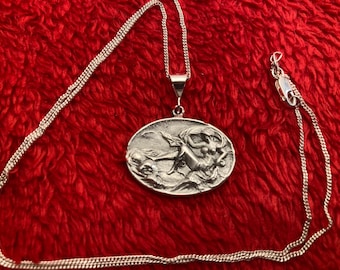 Oval Sterling silver art nouveau revival nude woman scene charm 18" necklace