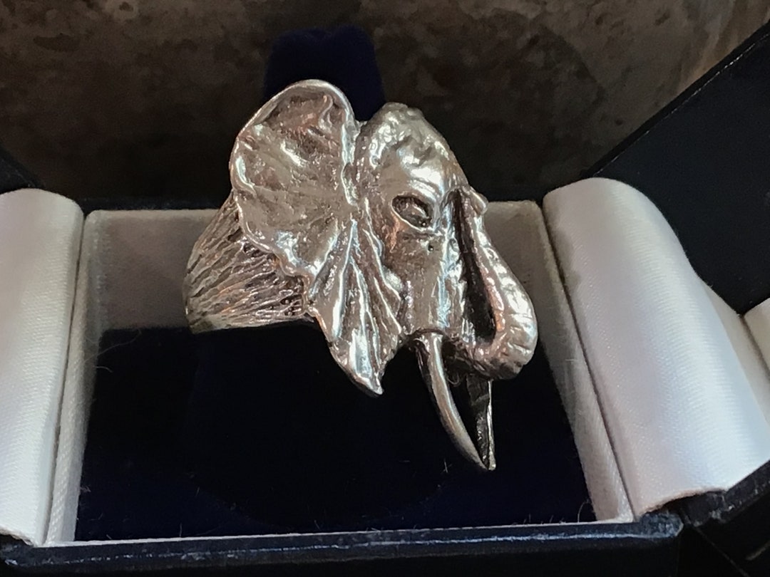 Solid Sterling Silver Retro Vintage 1970’s African Elephant Ring 3D ...