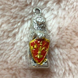 Vintage Sterling silver figural lion bracelet charm with enameled fleur de lis shield