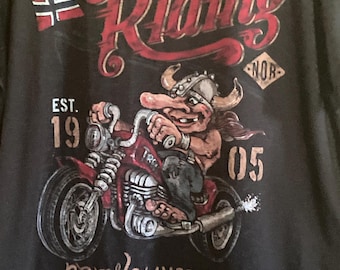 Retro Norway Motorcycle Tour T shirt Viking Troll by Rock Expidition