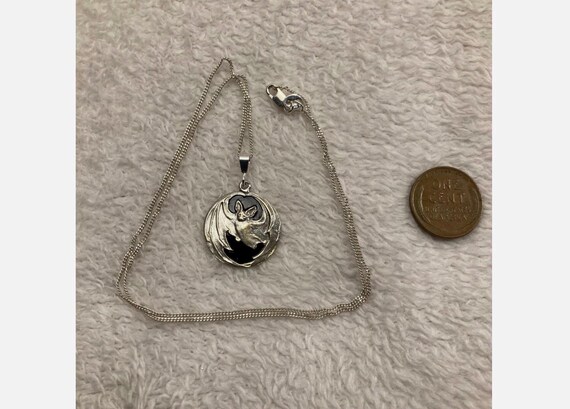 Small solid Sterling silver spooky bat old button… - image 2