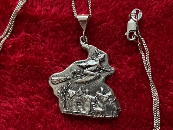 Solid sterling silver Flying Salem Witch souvenir… - image 1