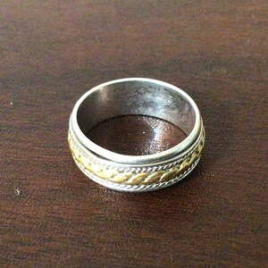 Sterling silver gold chain band fidget spinner wedding band ring size 7.75