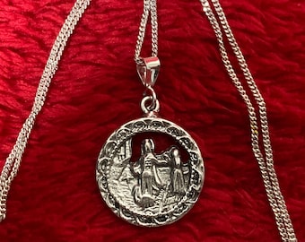 Sterling silver Morte King Arthur Avalon story charm 18” pendant