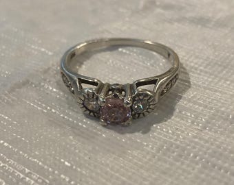 3/4 ct Pink Champagne Zircon solitaire sterling silver ring engagement promise Size 10.25