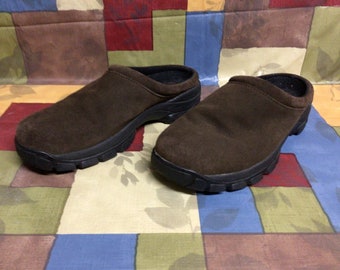 Vintage Lands End clog slide mules suede dark brown size 8 B