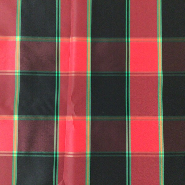 Red green gold sewing material 4 yards Christmas Scottish plaid taffeta one piece