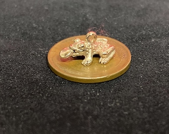 Tiny Solid 10k gold Jin Chan bracelet charm lucky coin frog money