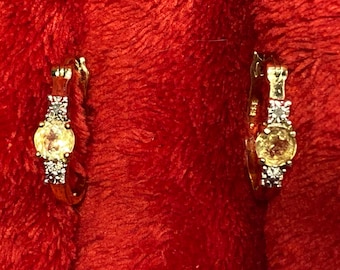 VTG Diamond Accents 925 RSE Ross Simons Gold Sterling Earrings Citrine Diamonds