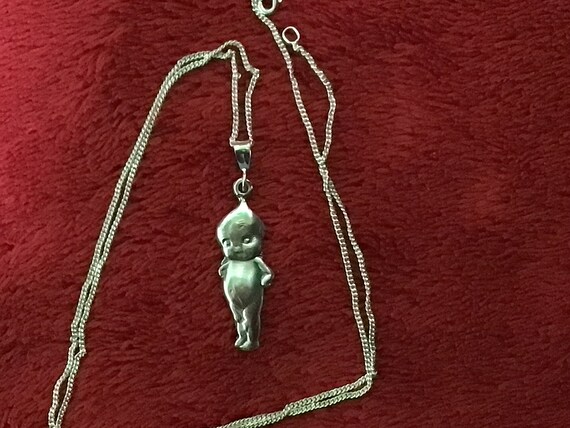 Kewpie Baby Doll Sterling silver Pendant 18” neck… - image 1