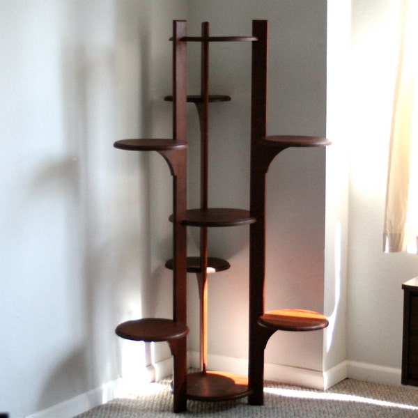 Amazing 5 foot Mid Century modern Teak wood plant shelf stand display 9 shelf very rare layaway for Barbara 1 of 5