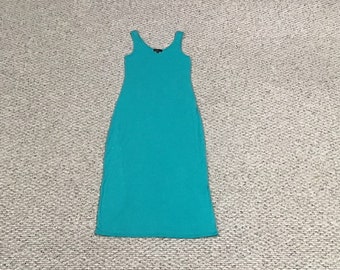 Vintage Millenial Tank T Shirt dress full length by Weavers Y2K era turquoise teal blue green size medium summer beach gown