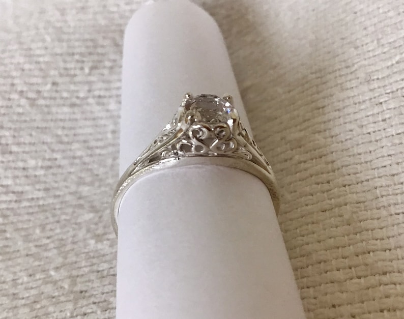 White Topaz 12 carat solitaire sterling silver ring engagement wedding size 7 promise antique style setting