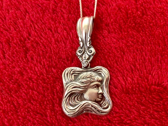 Sterling silver art nouveau revival profile cameo… - image 1