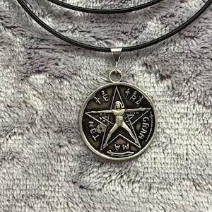 Retro vintage 1980’s Sterling Silver Tetragrammaton pendant 20&quot; necklace wiccan witch halloween magic spell leather