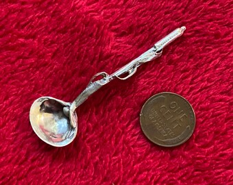 Aesthetic Cattail sterling silver small individual open salt spoon enameled pearl in shell
